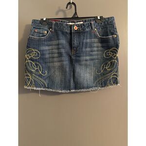 Ecko Red Embroidered Denim Mini Skirt Size 9 Women